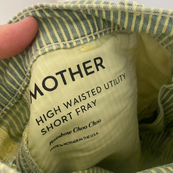 MOTHER Rainbow Choo Choo Lemon Drop High Waist Utility Fray Denim Shorts Size 28 - Picture 12 of 14